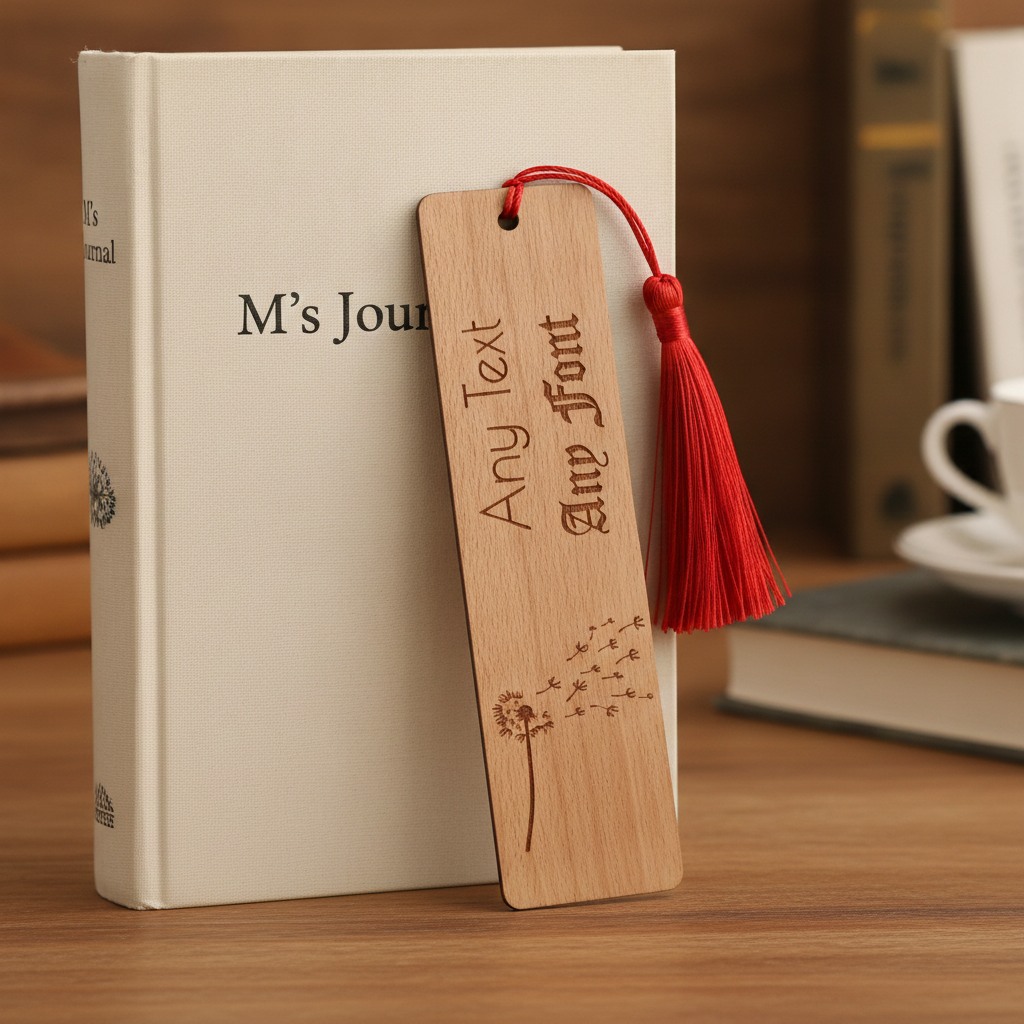 Personalised Wooden Bookmark with Tassel | Custom Laser Engraved Dandelion Book Mark | Wildflower Gift for Book Lovers, Reader Keepsake, Teacher Thank You.
