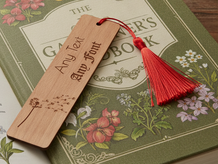 Personalised Wooden Bookmark with Tassel | Custom Laser Engraved Dandelion Book Mark | Wildflower Gift for Book Lovers, Reader Keepsake, Teacher Thank You.