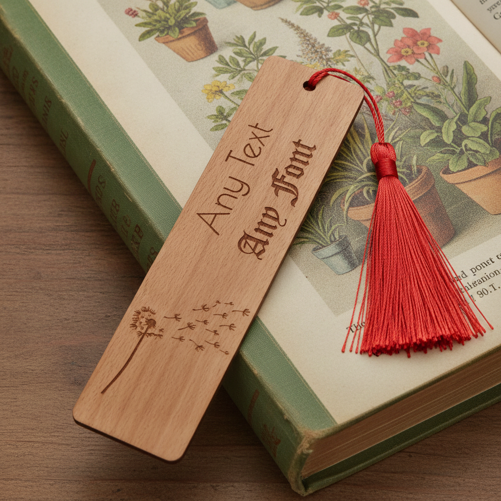 Personalised Wooden Bookmark with Tassel | Custom Laser Engraved Dandelion Book Mark | Wildflower Gift for Book Lovers, Reader Keepsake, Teacher Thank You.