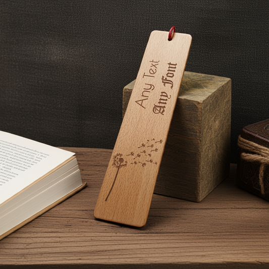 Dandelion bookmark Flower engraved wooden book mark with tassel. Personalise with any text and font.