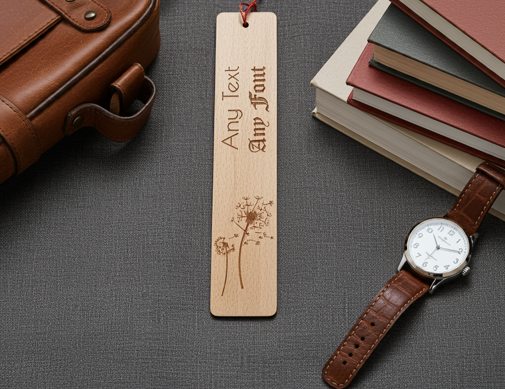 Dandelion bookmark Flower engraved wooden book mark with tassel. Personalise with any text and font.