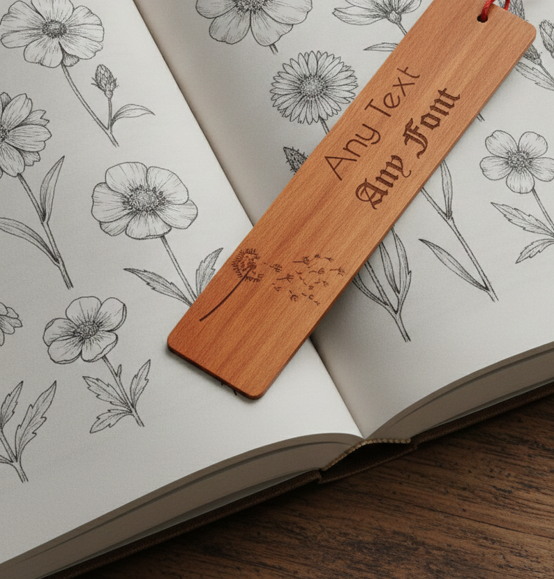 Personalised Wooden Bookmark with Tassel | Custom Laser Engraved Dandelion Book Mark | Wildflower Gift for Book Lovers, Reader Keepsake, Teacher Thank You.