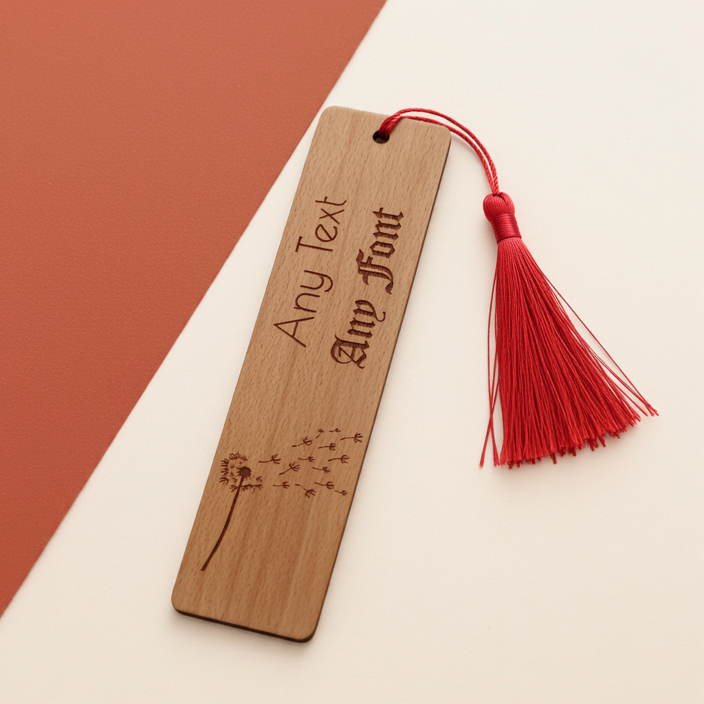 Dandelion bookmark Flower engraved wooden book mark with tassel. Personalise with any text and font.