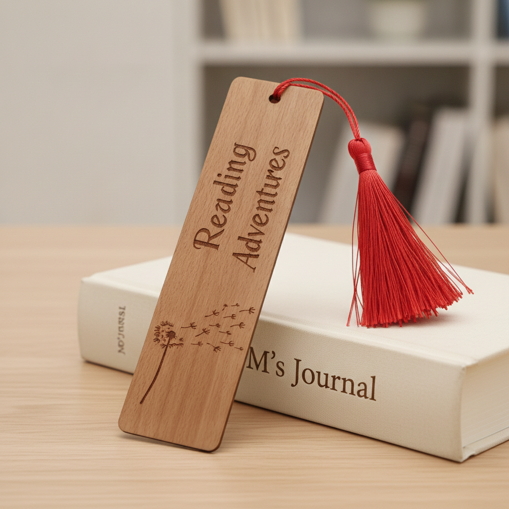 Personalised Wooden Bookmark with Tassel | Custom Laser Engraved Dandelion Book Mark | Wildflower Gift for Book Lovers, Reader Keepsake, Teacher Thank You.