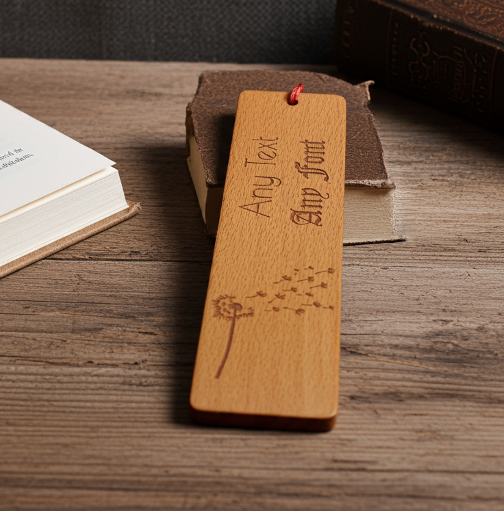Dandelion bookmark Flower engraved wooden book mark with tassel. Personalise with any text and font.