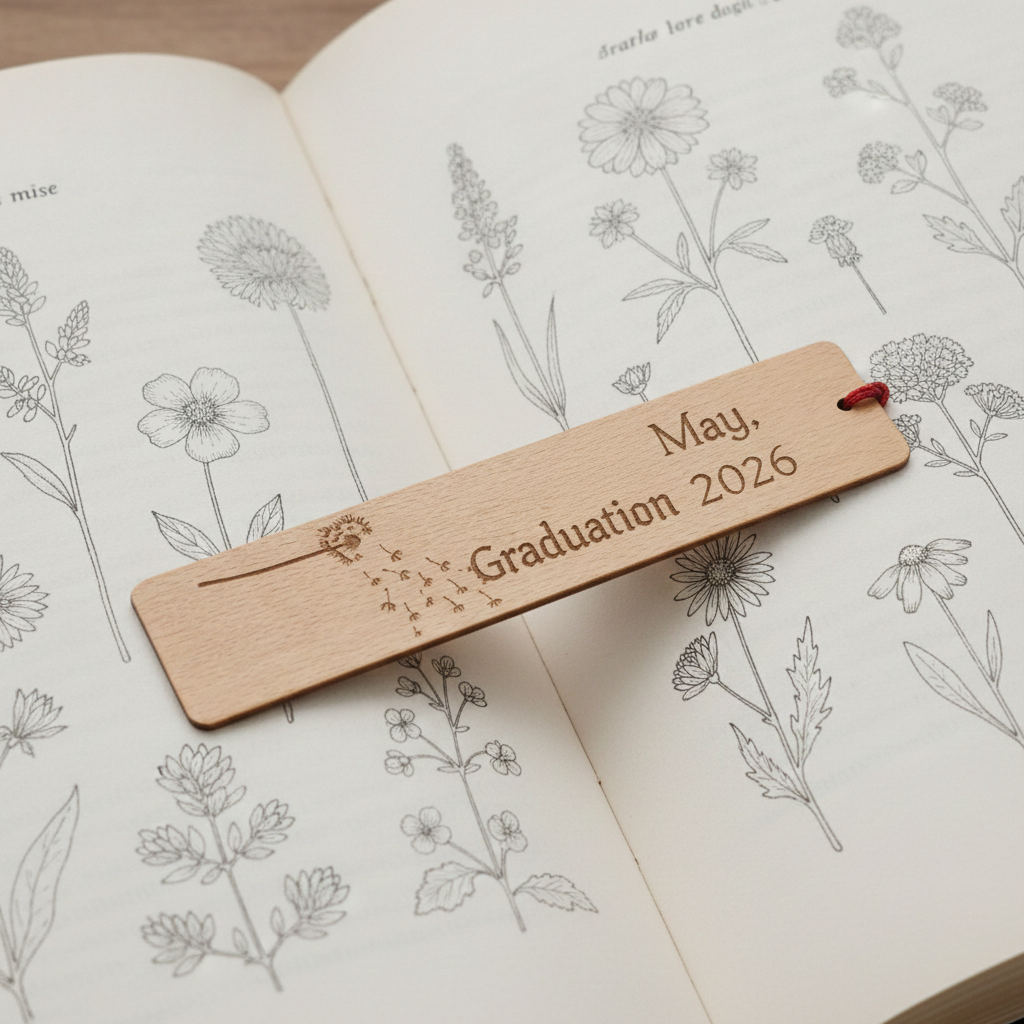 Personalised Wooden Bookmark with Tassel | Custom Laser Engraved Dandelion Book Mark | Wildflower Gift for Book Lovers, Reader Keepsake, Teacher Thank You.