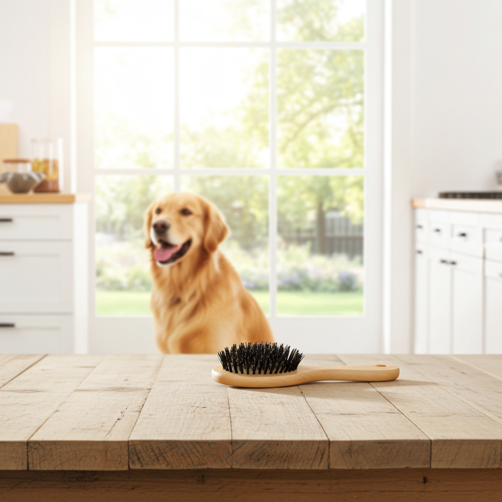 Dog Grooming Set: Drying Mitt, Double Sided Brush and Cherry Medicated Shampoo.
