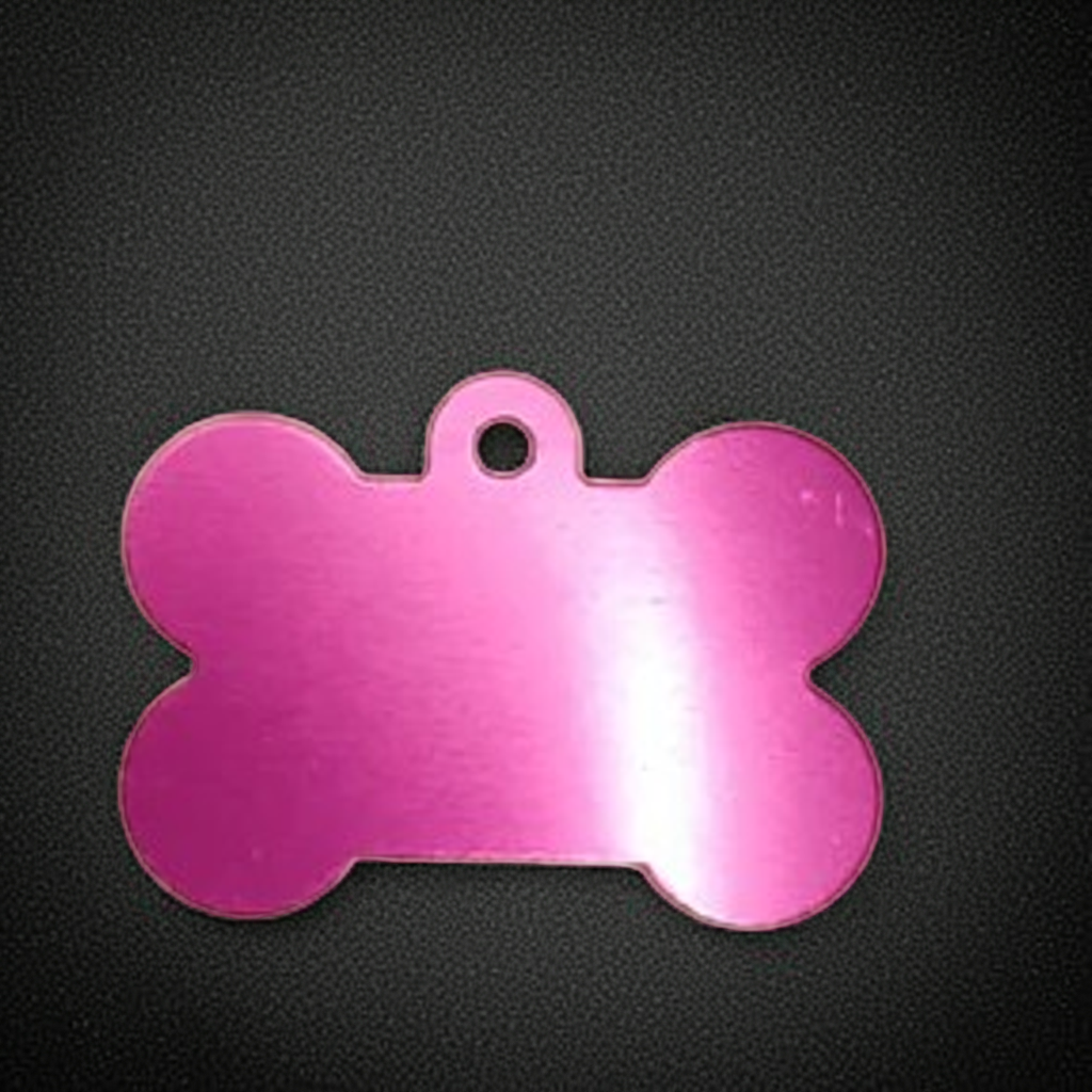 Dog ID Tags. Bone Shaped, with Steel Ring Loop. Variety of Colours. Suits Medium to Larger dogs.