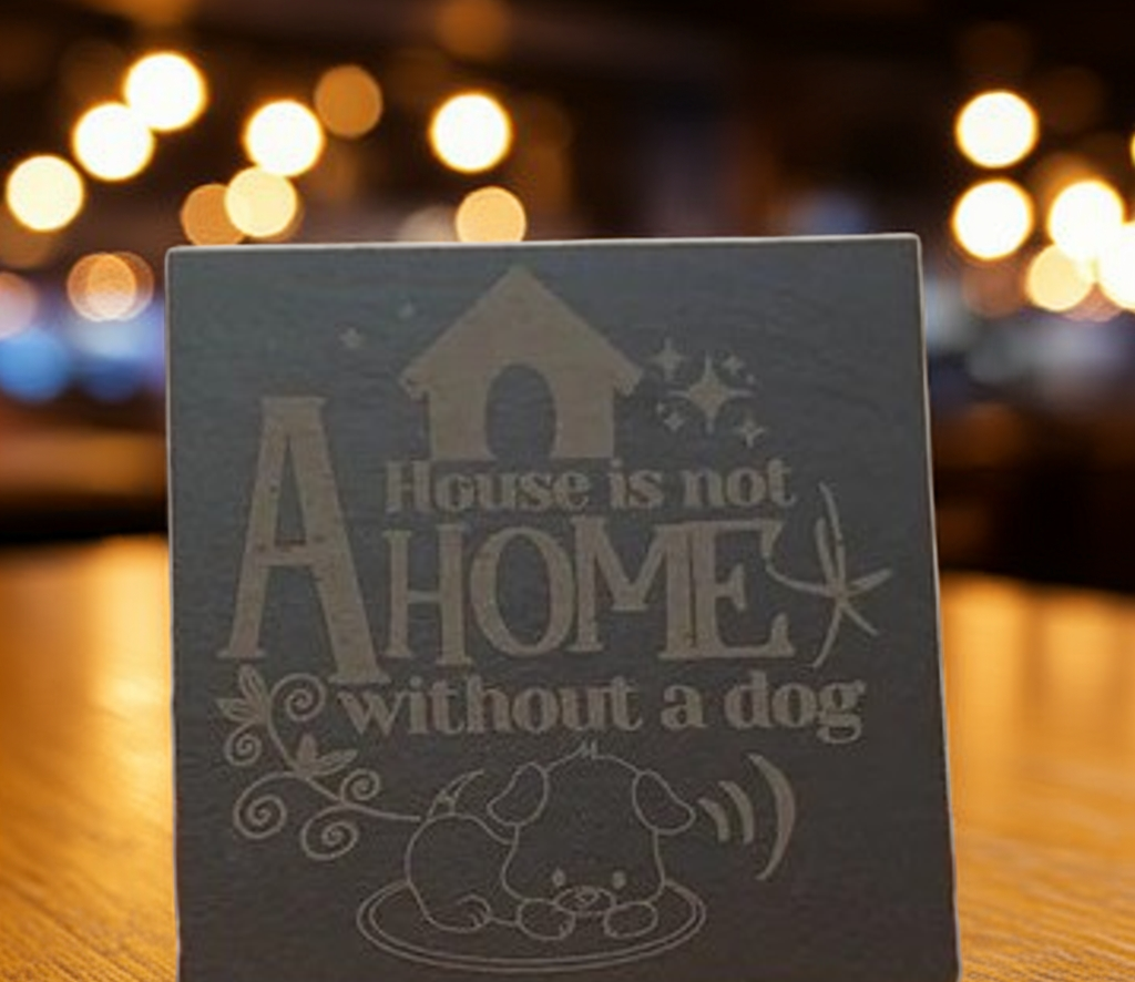 Round or Square, Slate Dog & Dog Christmas Coasters with Bumper Feet.