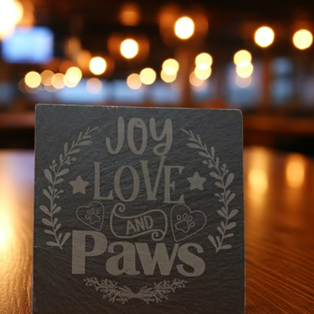 Round or Square, Slate Dog & Dog Christmas Coasters with Bumper Feet.