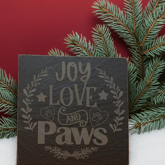 Round or Square, Slate Dog & Dog Christmas Coasters with Bumper Feet.