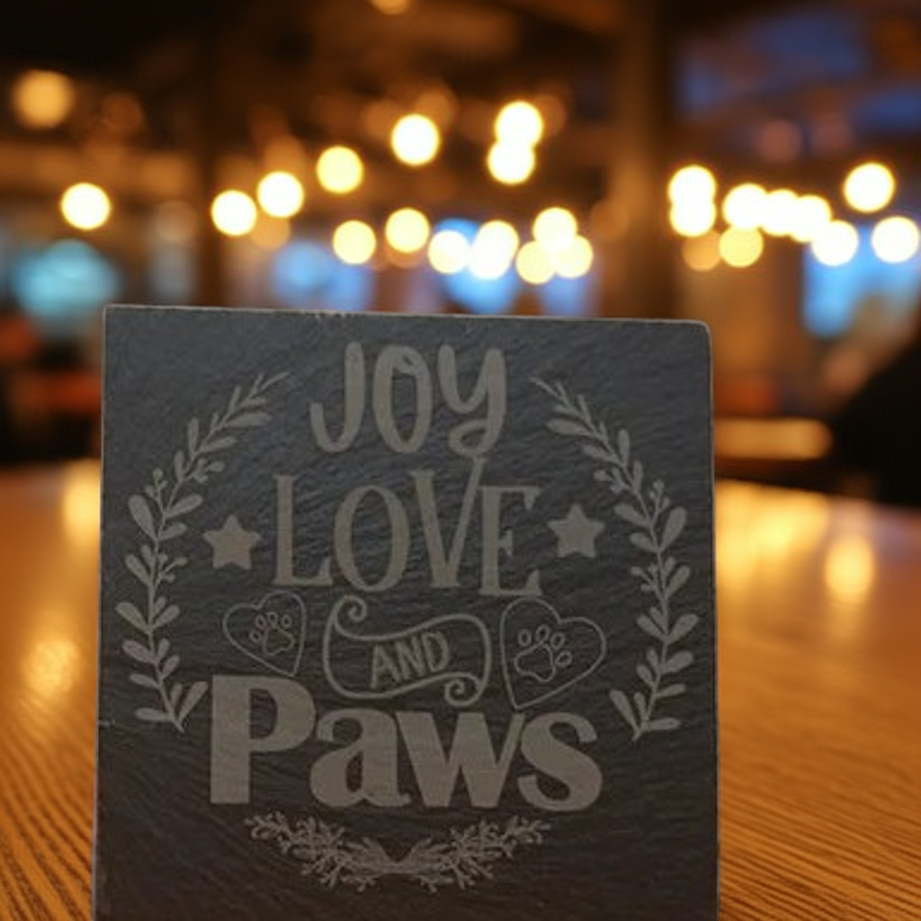 Round or Square, Slate Dog & Dog Christmas Coasters with Bumper Feet.