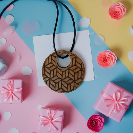 Exquisite Beech Wood Engraved Pendant with waxed necklace. Size 50 mm.