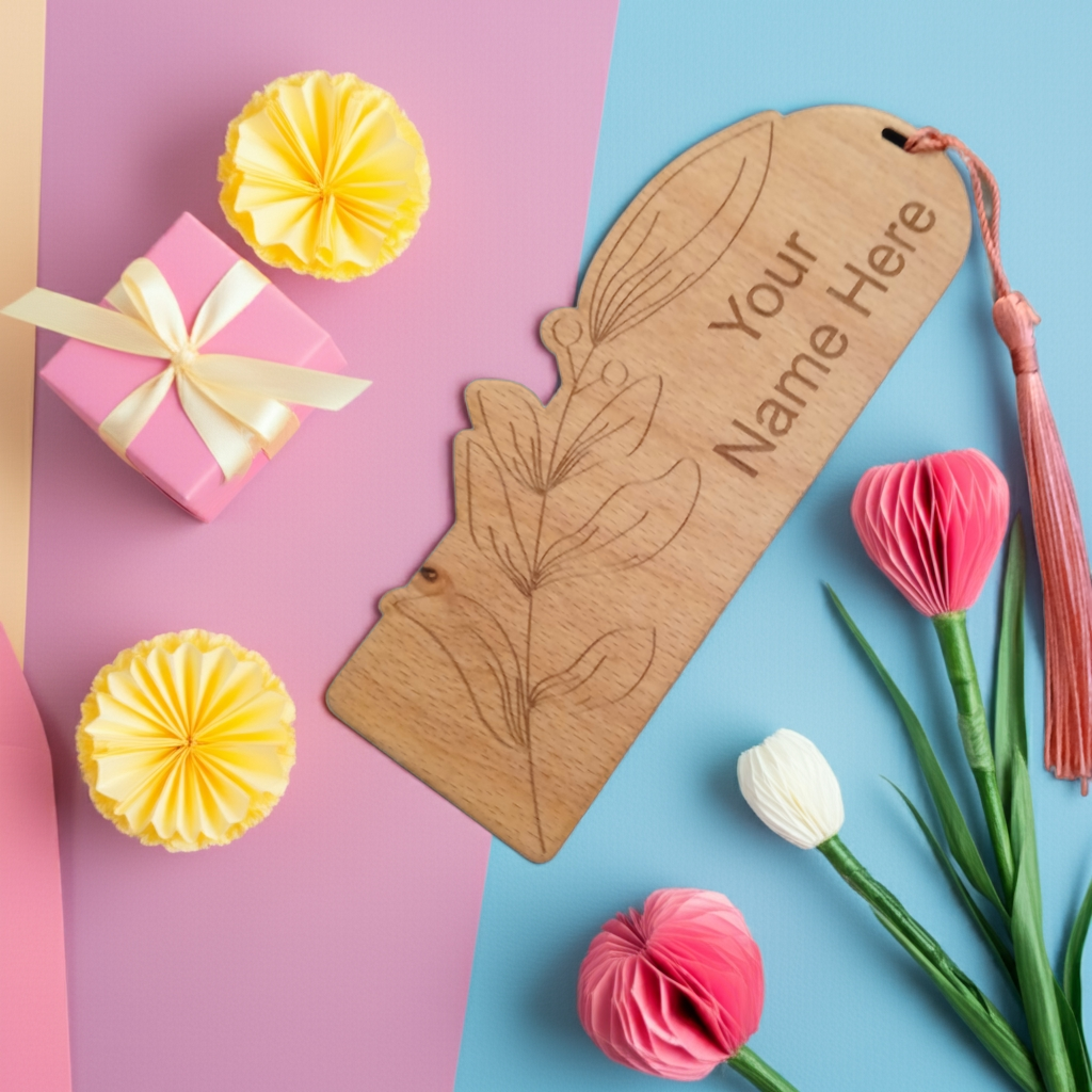 Exquisite Floral Steamed Beech Bookmark and Tassel for Personalisation. 150mm x 50mm x 4mm