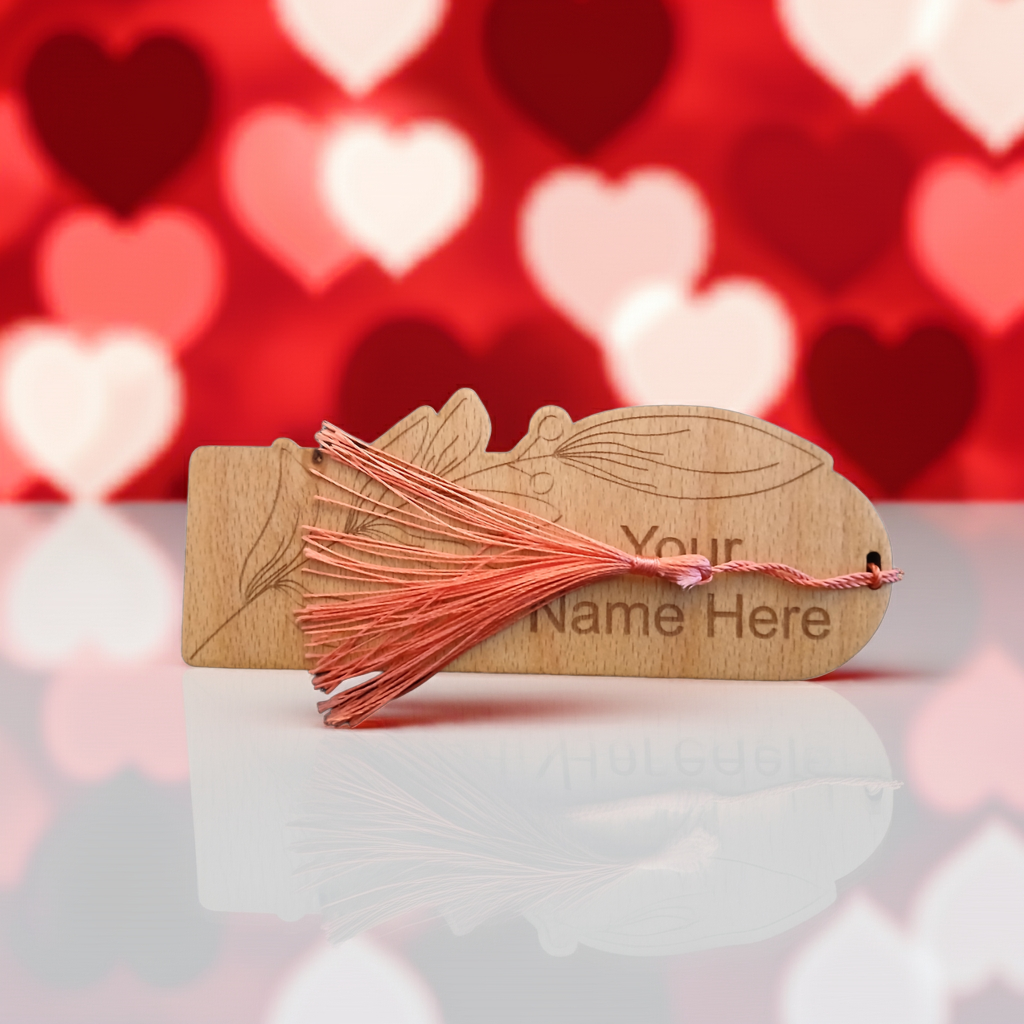 Exquisite Floral Steamed Beech Bookmark and Tassel for Personalisation. 150mm x 50mm x 4mm