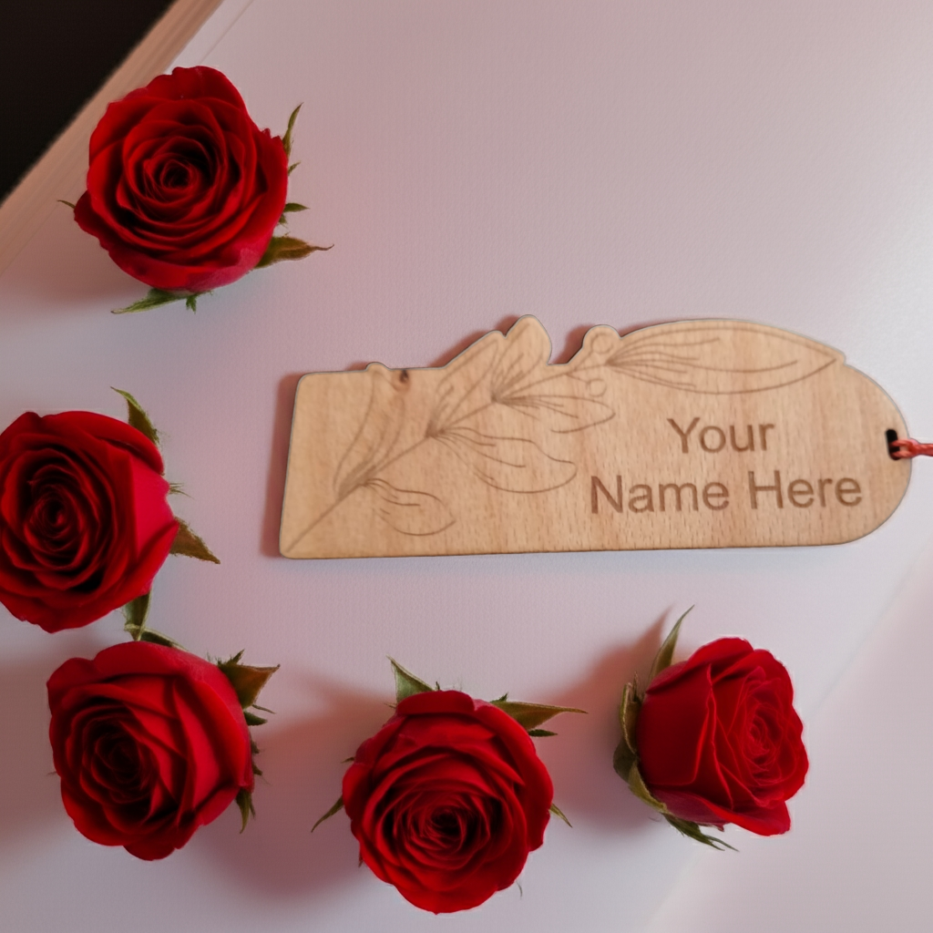 Exquisite Floral Steamed Beech Bookmark and Tassel for Personalisation. 150mm x 50mm x 4mm