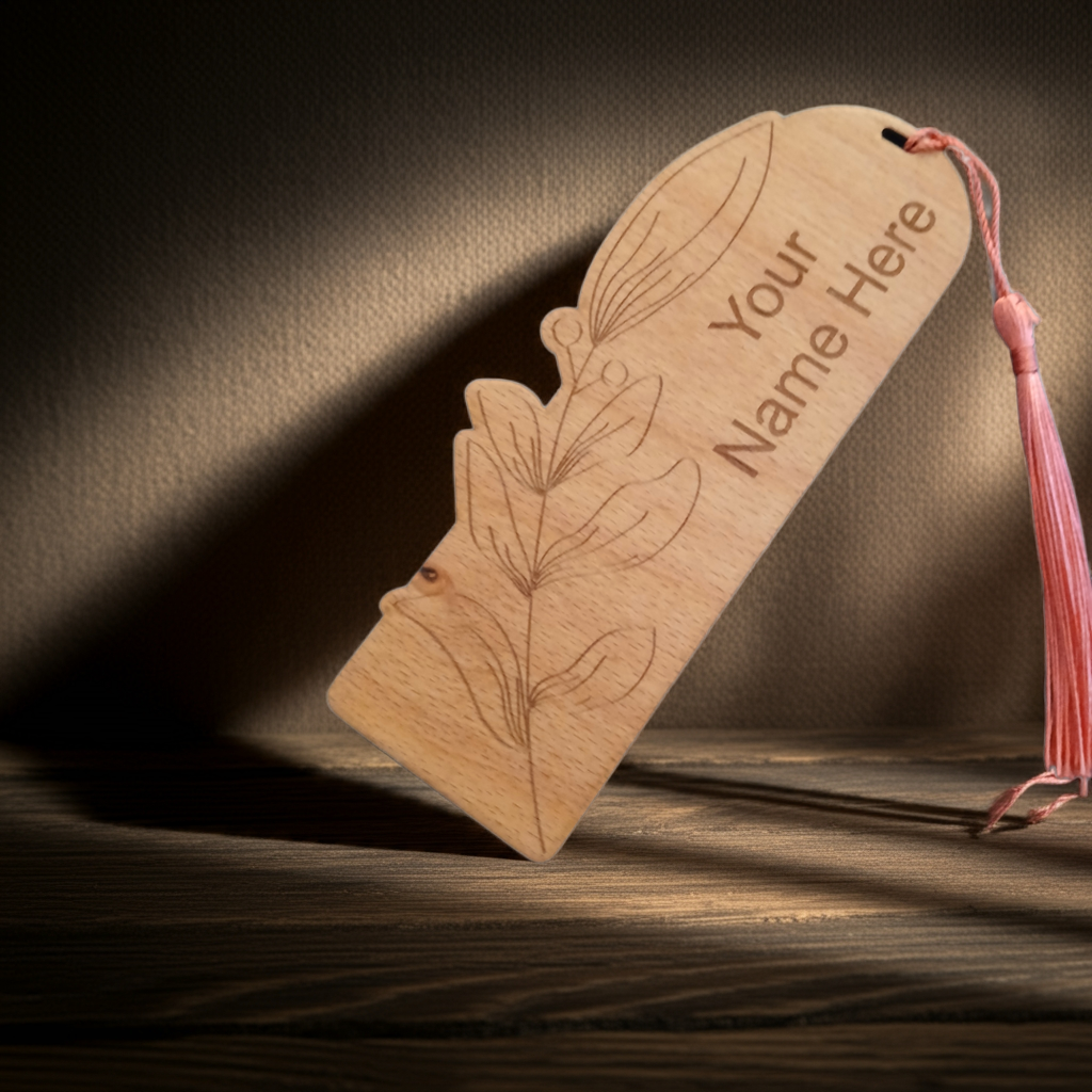 Exquisite Floral Steamed Beech Bookmark and Tassel for Personalisation. 150mm x 50mm x 4mm