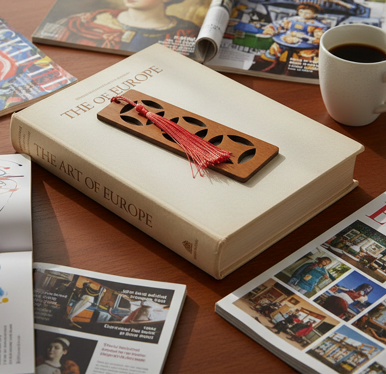 Exquisite Steamed Beech Bookmark with stylish cut-outs, 13.8cm in length, with tassel.