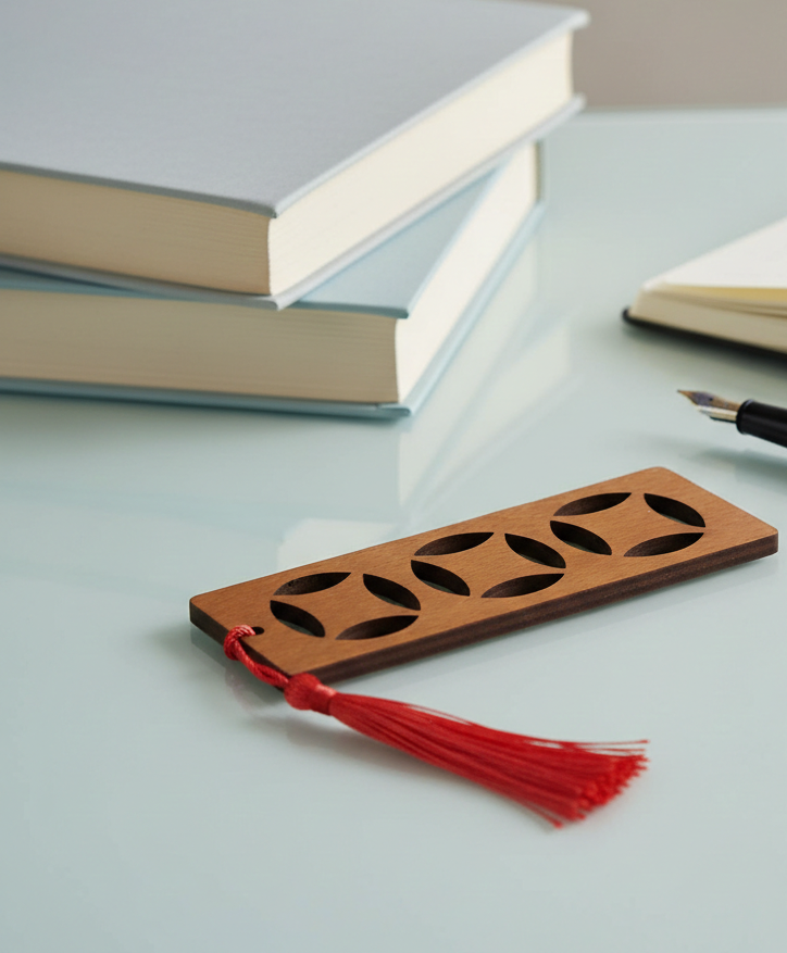 Exquisite Steamed Beech Bookmark with stylish cut-outs, 13.8cm in length, with tassel.
