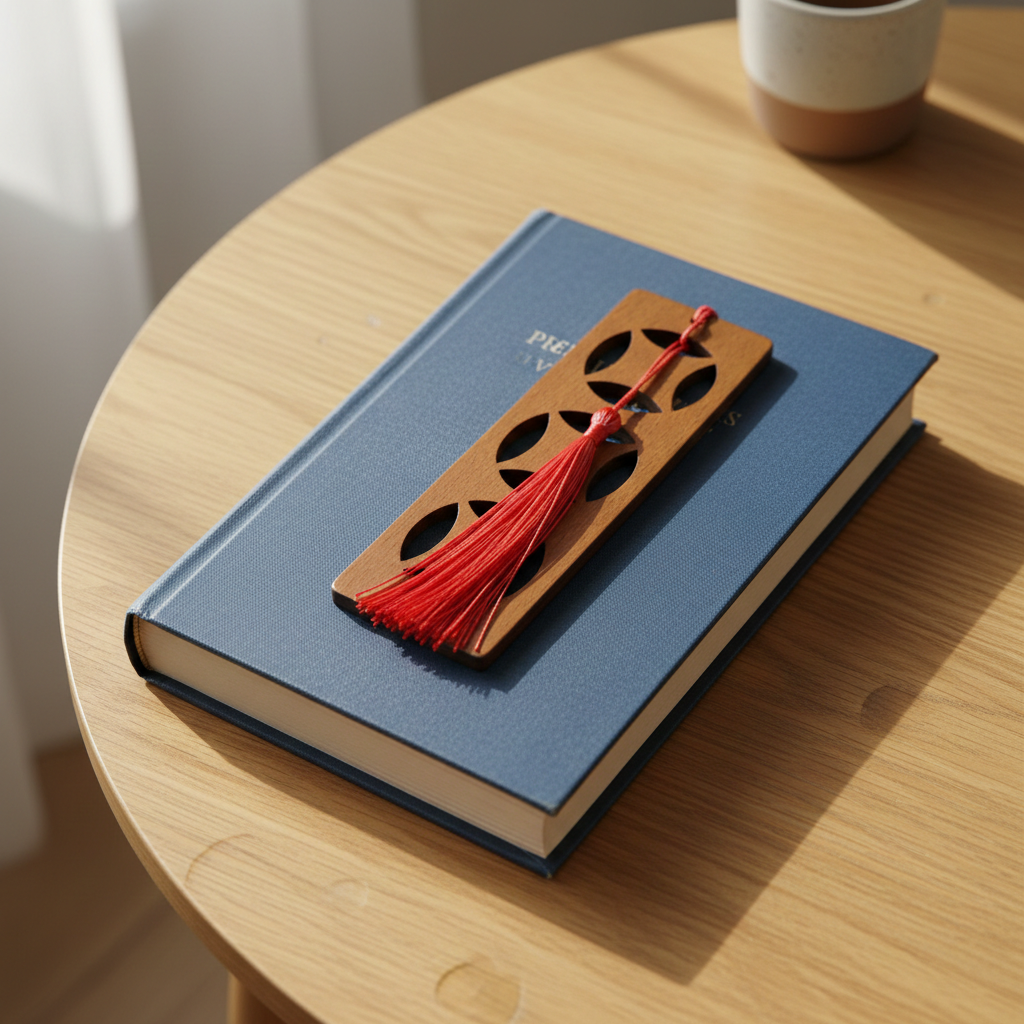 Exquisite Steamed Beech Bookmark with stylish cut-outs, 13.8cm in length, with tassel.