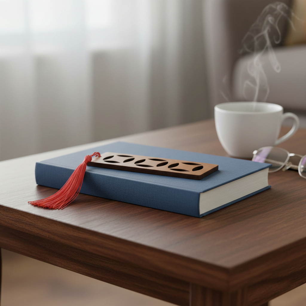 Exquisite Steamed Beech Bookmark with stylish cut-outs, 13.8cm in length, with tassel.