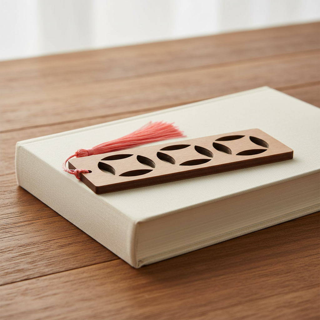 Exquisite Steamed Beech Bookmark with stylish cut-outs, 13.8cm in length, with tassel.