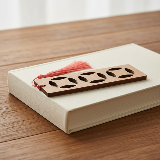 Exquisite Steamed Beech Bookmark with stylish cut-outs, 13.8cm in length, with tassel.