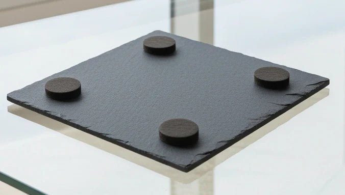 Set of 4, Personalised World Cup, Slate Coaster, featuring the English National Emblem, with Bumper Feet. 10cm x 10cm.