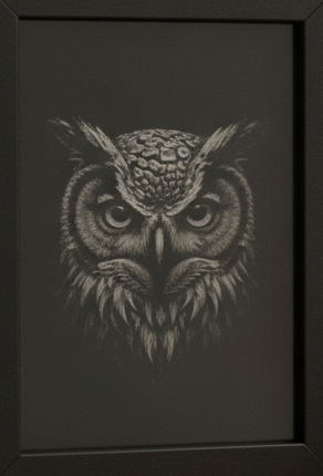 Framed Wood, Miniature Owl Engraving Wall or Display Art – 3.5 x 5 Inch (8.9 cm x12.7cm).