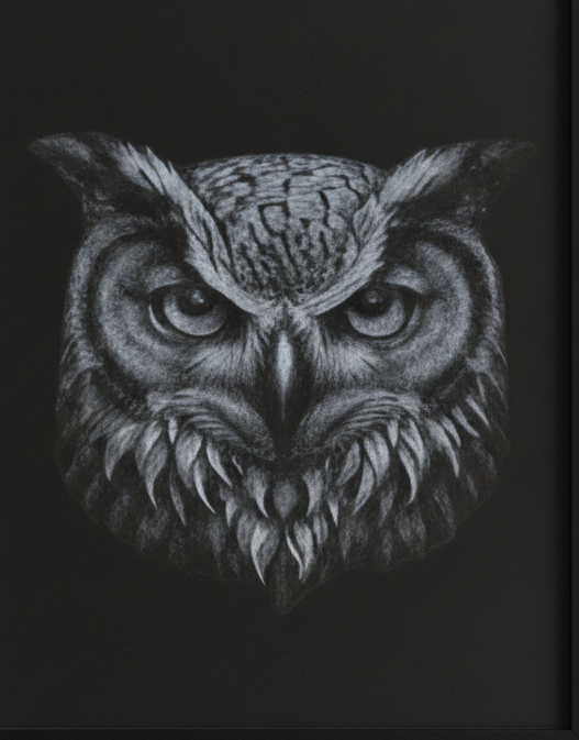 Framed Wood, Miniature Owl Engraving Wall or Display Art – 3.5 x 5 Inch (8.9 cm x12.7cm).