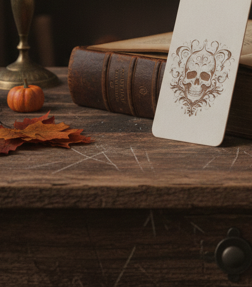 Halloween / Macabre Personalised Wood Bookmark. Any Text and Any Font. With Black Ribbon.