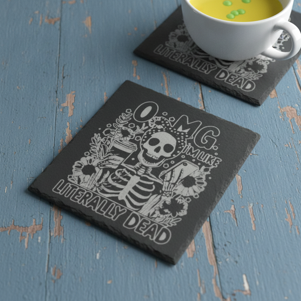 Halloween & Macabre Natural Slate Coasters, with anti-skid feet, ( set of 4 with 2 designs).