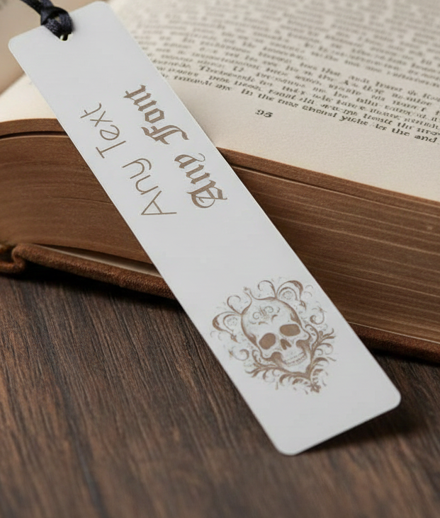 Halloween / Macabre Personalised Wood Bookmark. Any Text and Any Font. With Black Ribbon.