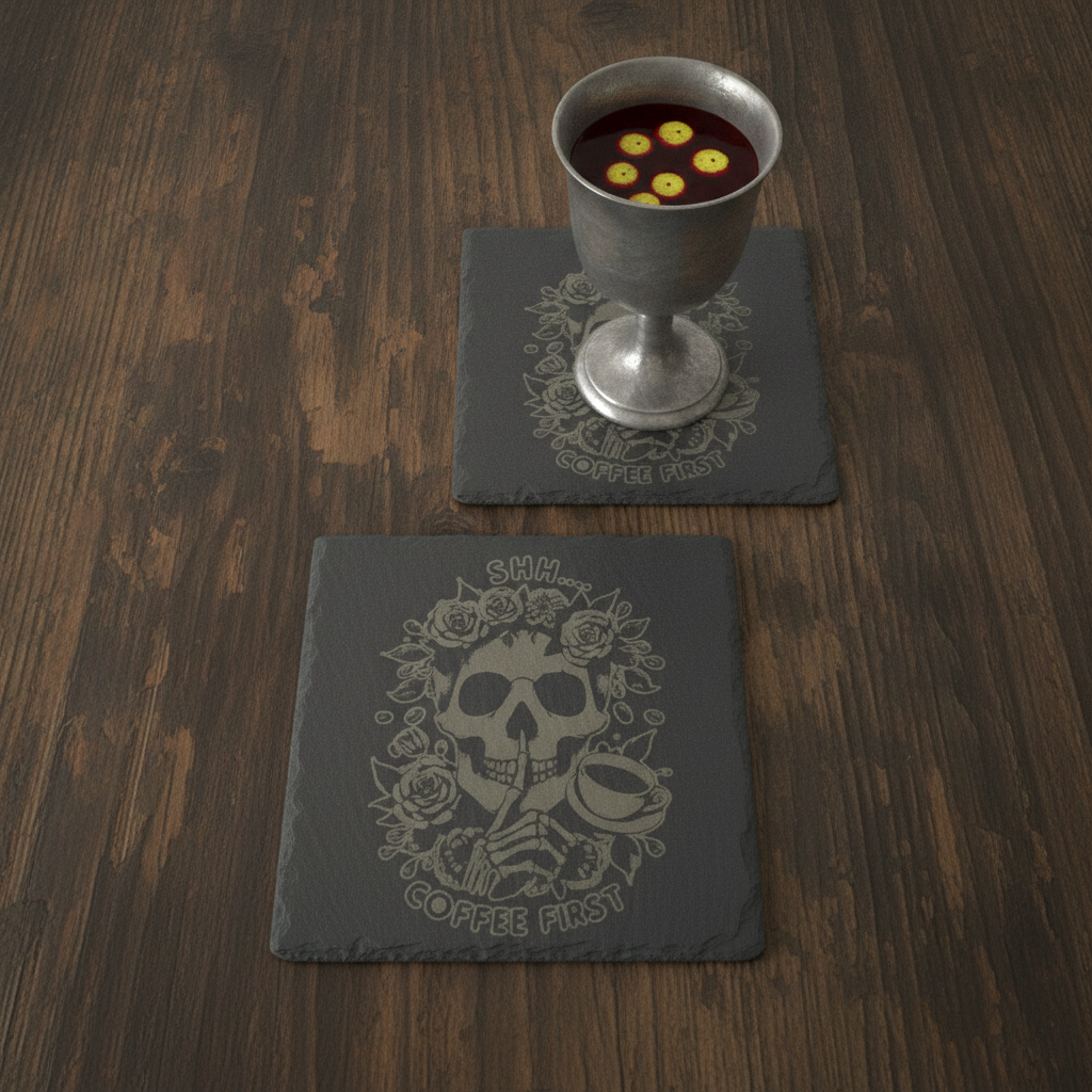 Halloween & Macabre Natural Slate Coasters, with anti-skid feet, ( set of 4 with 2 designs).
