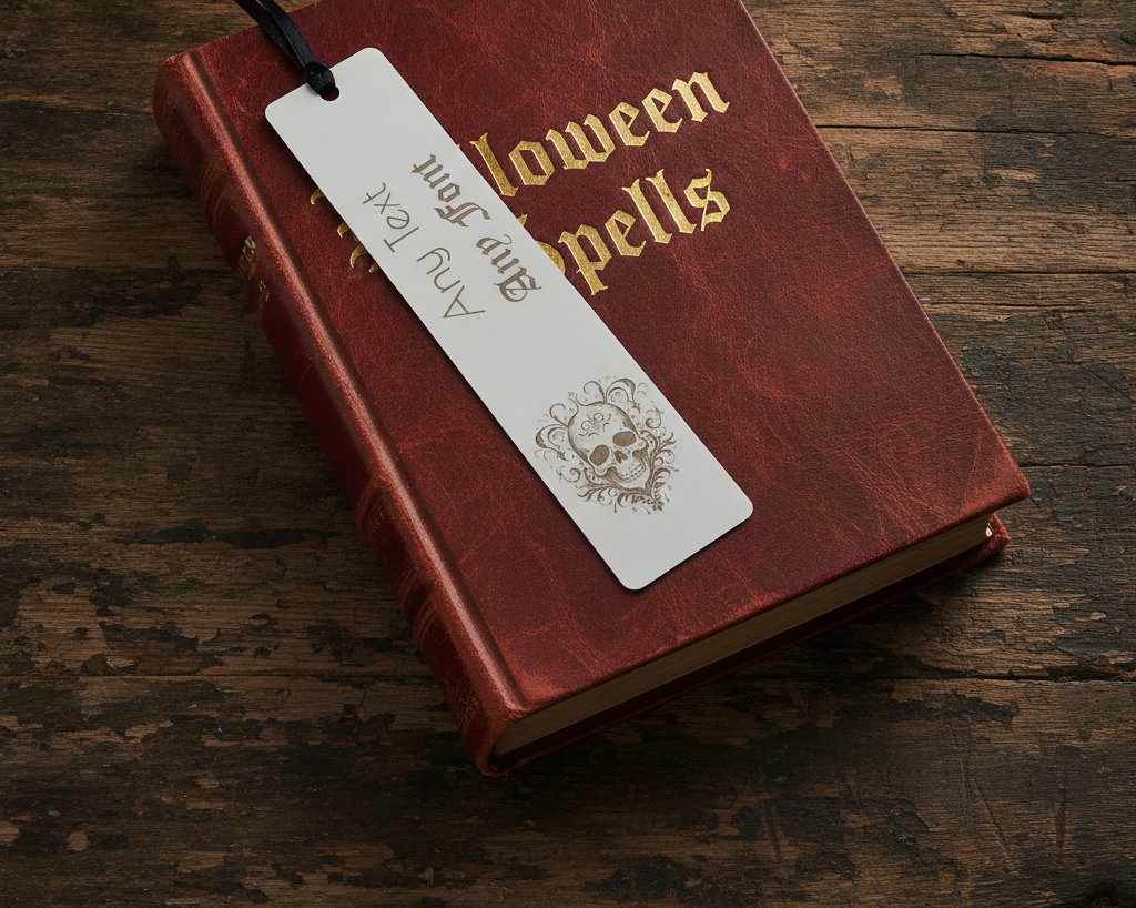 Halloween / Macabre Personalised Wood Bookmark. Any Text and Any Font. With Black Ribbon.