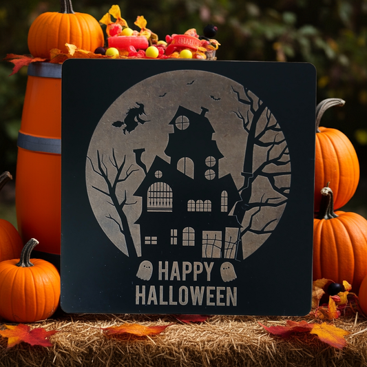 Halloween Wall Plaque / Door Sign. 27cm x 27cm x 3mm. Detailed and Spooky Engravings.