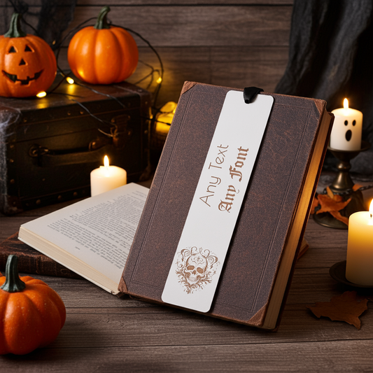 Halloween / Macabre Personalised Wood Bookmark. Any Text and Any Font. With Black Ribbon.