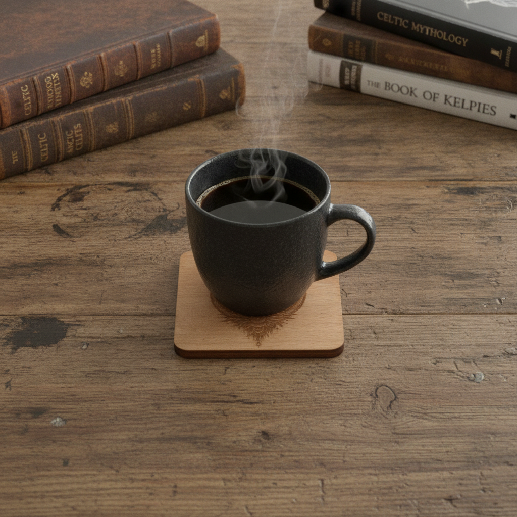 Handmade Celtic Tree of Life Beech Wood Coasters | Set of 4 Square Drink Coasters with Non-Slip Feet.
