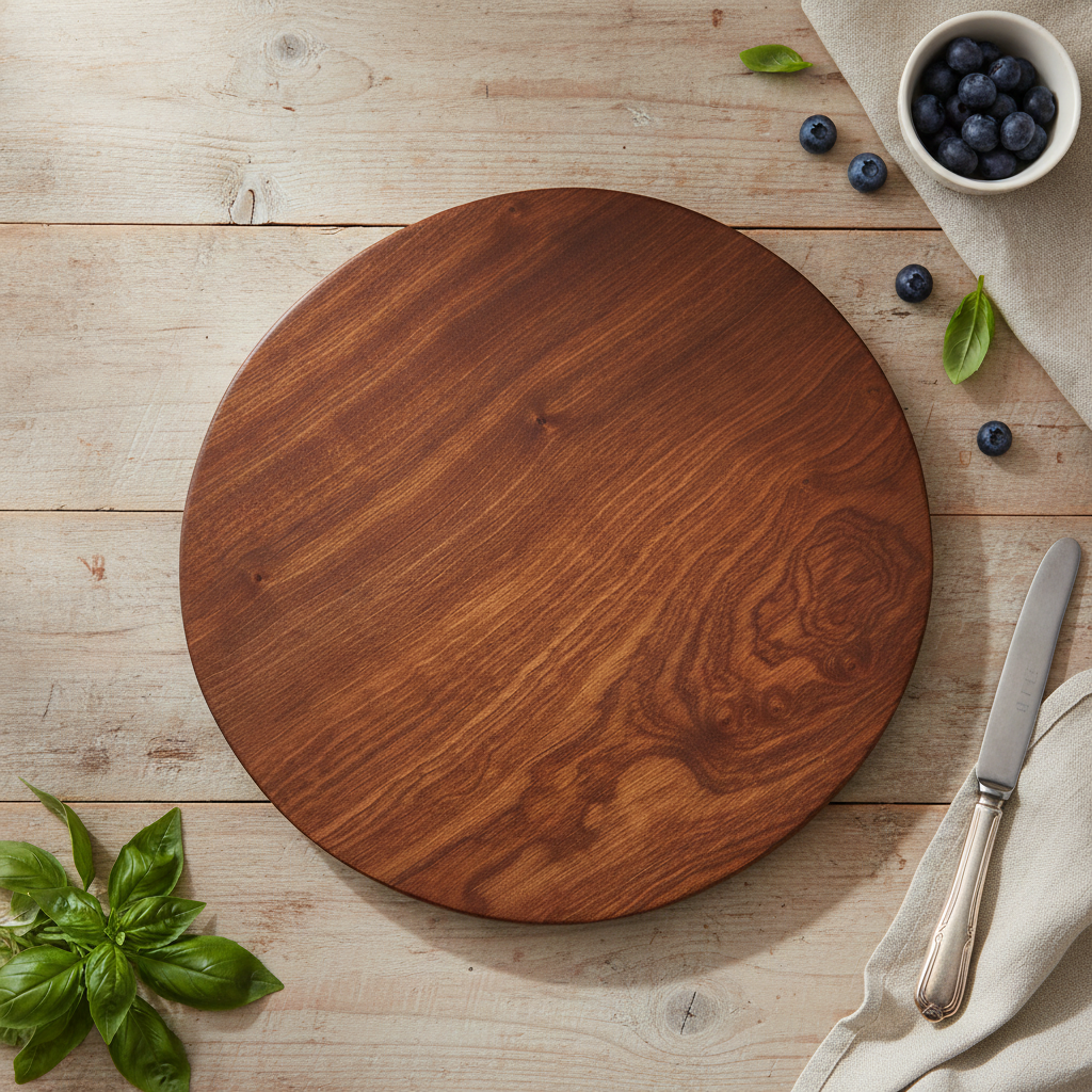 End Grain, Kiln Dried - Sapele Wood Round Butchers Block Chopping / Serving Board, with Rubber Feet and Waxed Edges, (330mm x 50mm) + 100mls of Cornish Food Safe Mineral Oil