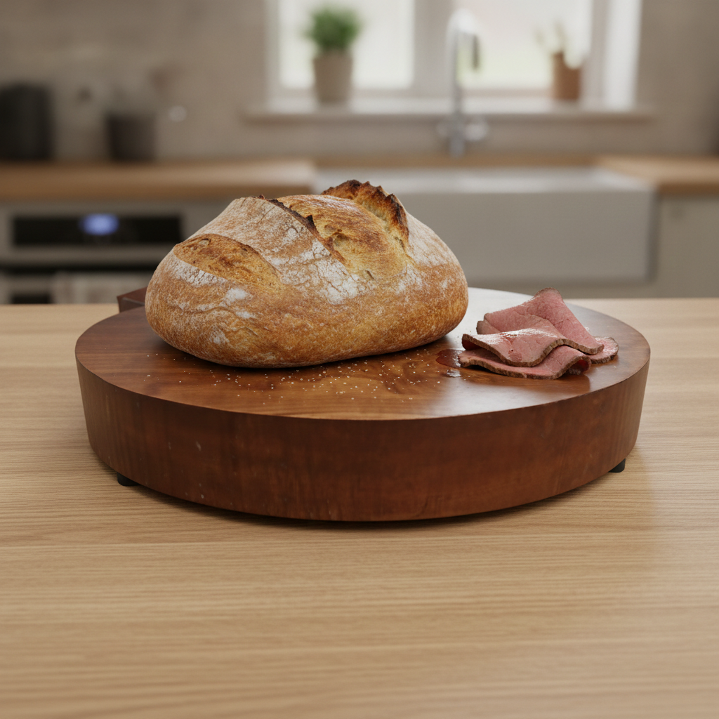 End Grain, Kiln Dried - Sapele Wood Round Butchers Block Chopping / Serving Board, with Rubber Feet and Waxed Edges, (330mm x 50mm) + 100mls of Cornish Food Safe Mineral Oil