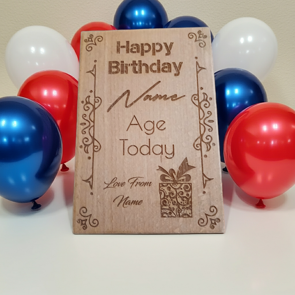 Happy Birthday, Steamed Beech Wood Card / Plaque for Personalisation.