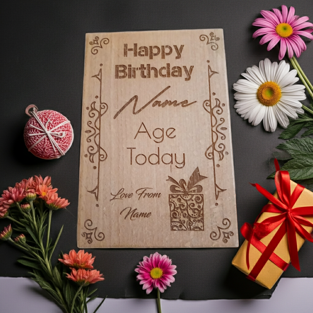 Happy Birthday, Steamed Beech Wood Card / Plaque for Personalisation.