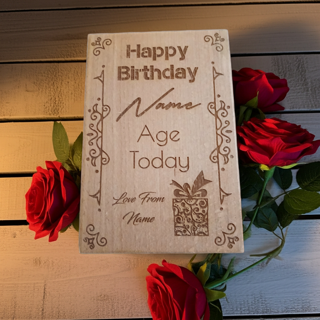 Happy Birthday, Steamed Beech Wood Card / Plaque for Personalisation.