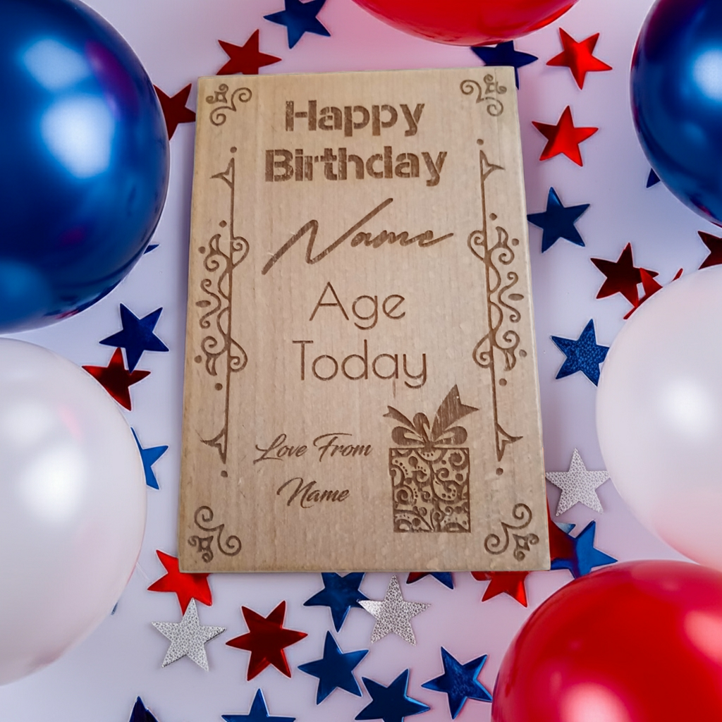 Happy Birthday, Steamed Beech Wood Card / Plaque for Personalisation.