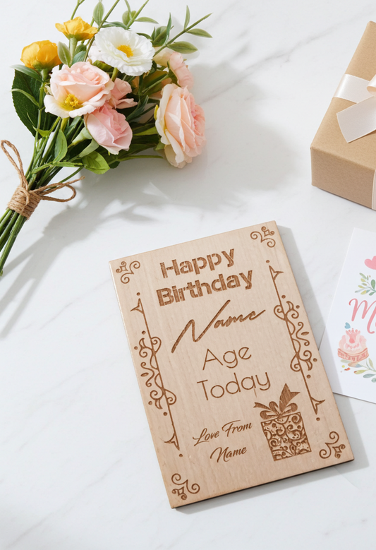 Happy Birthday, Steamed Beech Wood Card / Plaque for Personalisation.