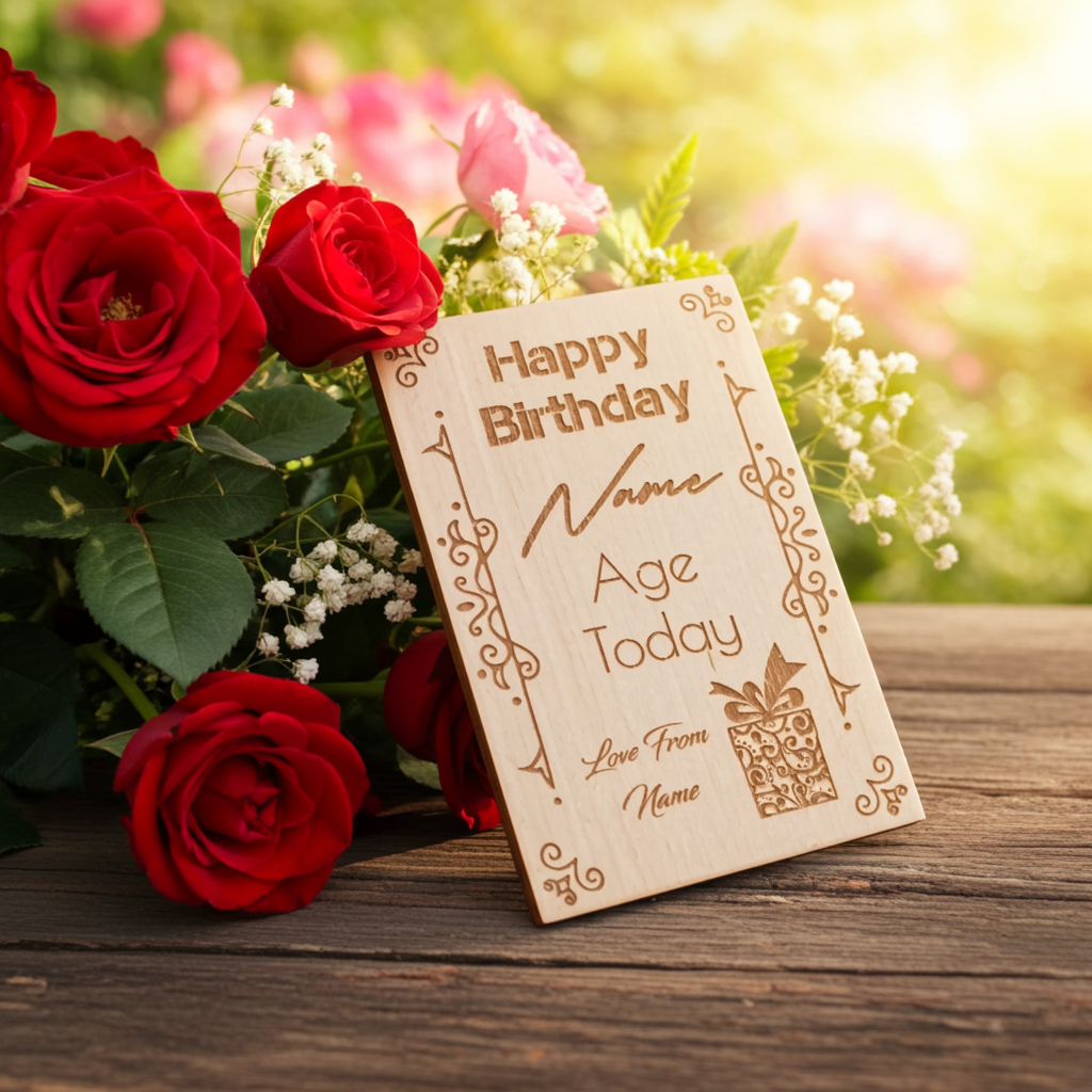 Happy Birthday, Steamed Beech Wood Card / Plaque for Personalisation.