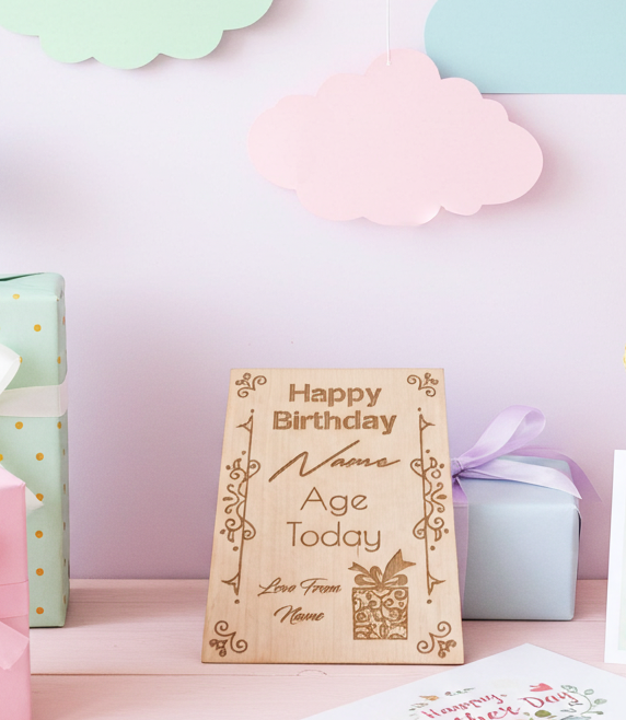 Happy Birthday, Steamed Beech Wood Card / Plaque for Personalisation.