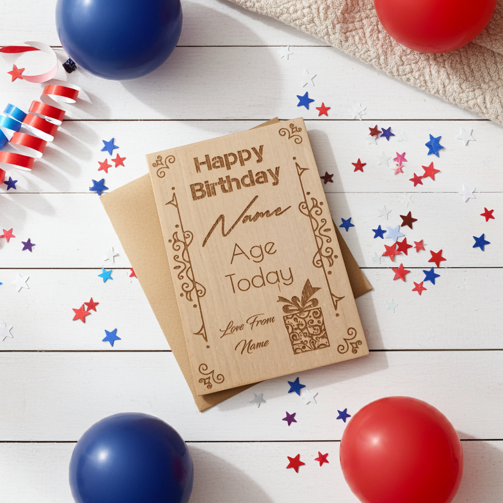 Happy Birthday, Steamed Beech Wood Card / Plaque for Personalisation.