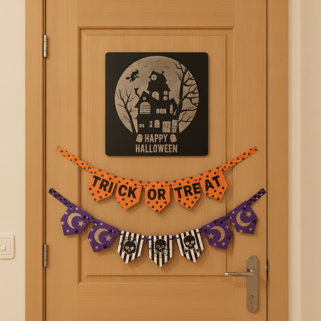 Happy Halloween Sign Wall Plaque Haunted House Door Hanging Spooky Décor 27cm x27cm x3mm.
