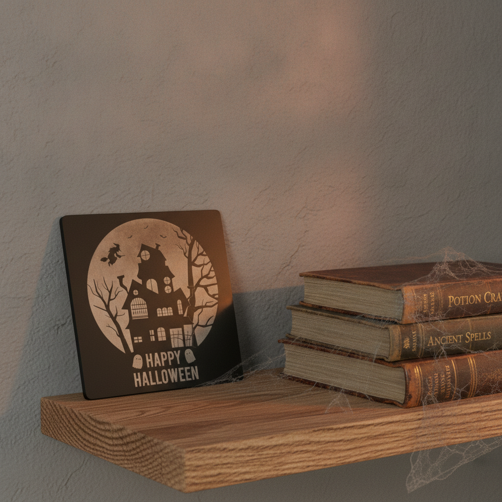 Happy Halloween Sign Wall Plaque Haunted House Door Hanging Spooky Décor 27cm x27cm x3mm.